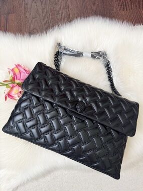 Kurt Geiger Black Quilted Leather Shoulder Bag with Chain Strap